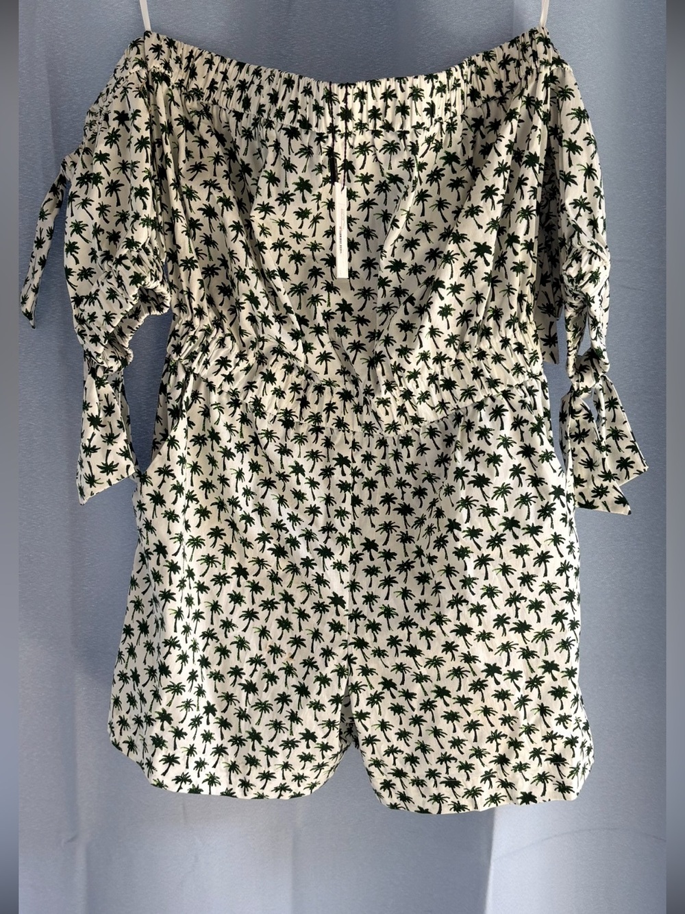 Milly new NWT Zoey Romper size 4 palm trees resort cruise white green shorts
